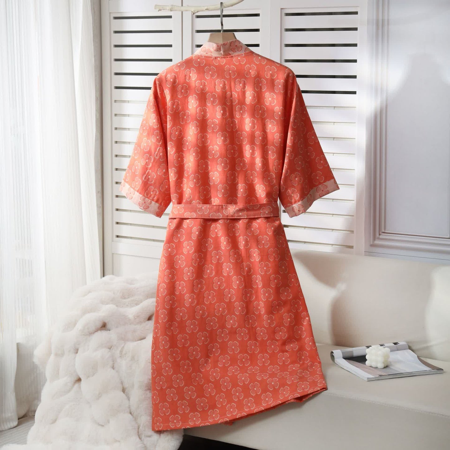 Four-Leaf Clover Cotton Gauze Kimono Robe