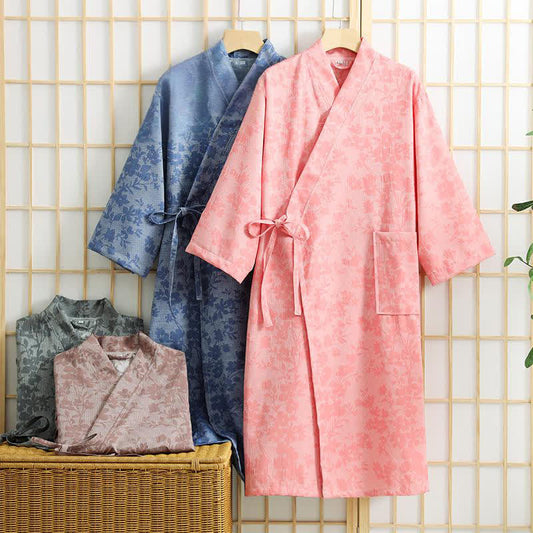 Subtle Floral Kimono Robe with Pocket
