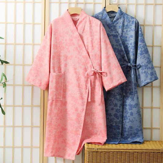Subtle Floral Kimono Robe with Pocket