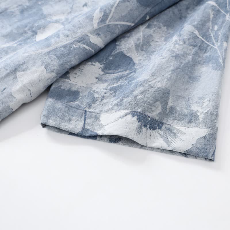 Unisex Blue Floral Cotton Gauze Bathrobe