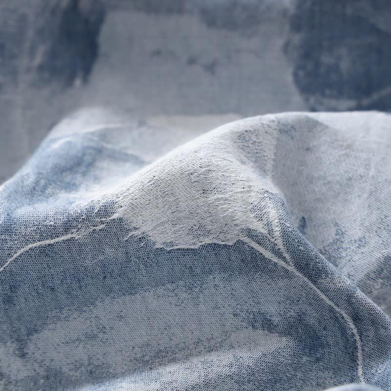 Unisex Blue Floral Cotton Gauze Bathrobe