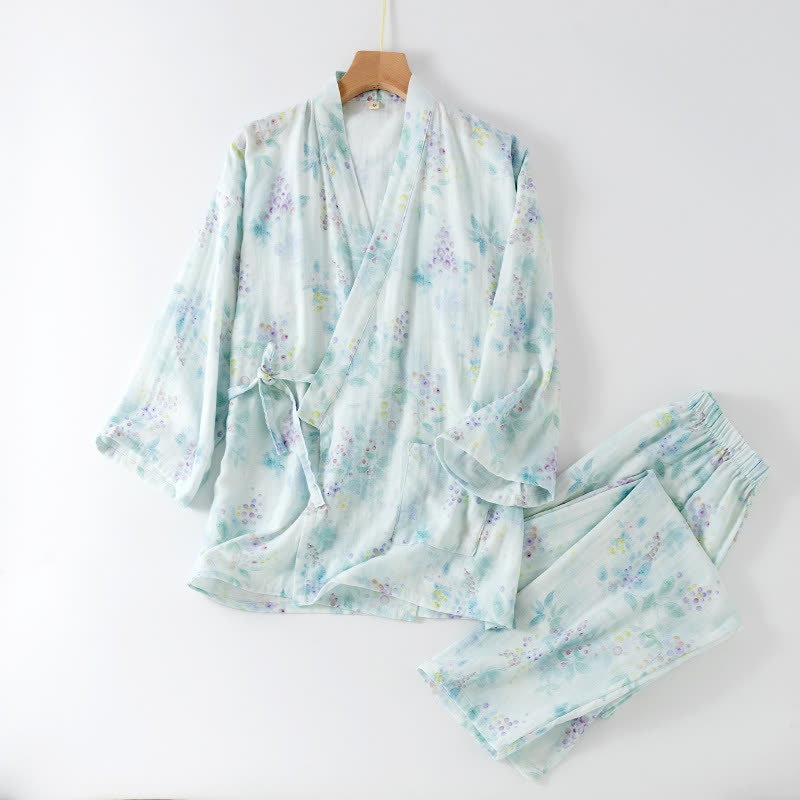Lilac Print Cotton Gauze Japanese Pajamas
