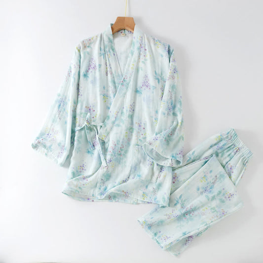 Lilac Print Cotton Gauze Japanese Pajamas