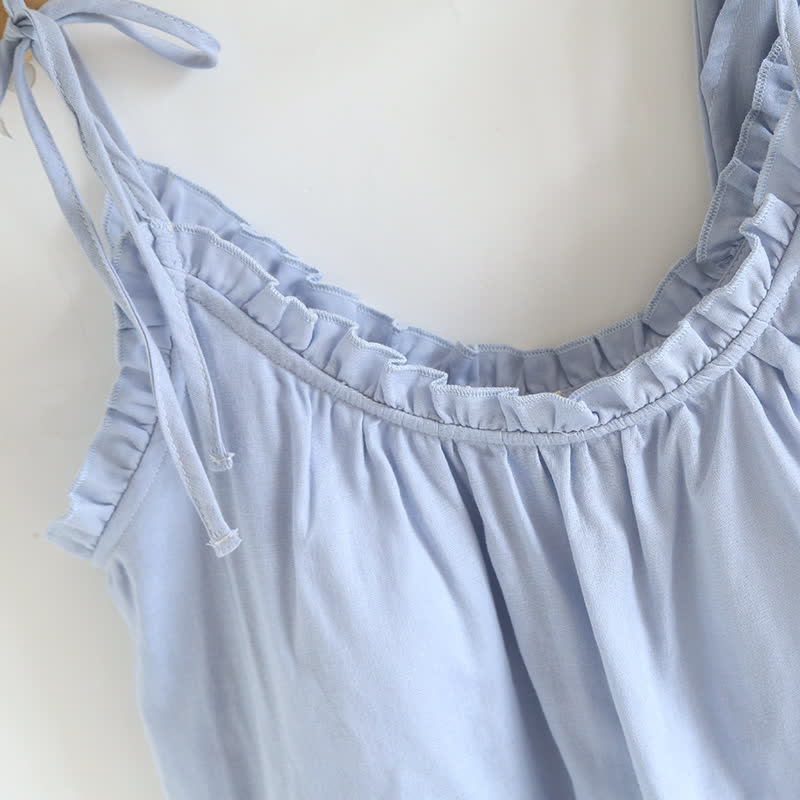 Ruffle Trim Cotton Padded Camisole Pajamas - image 3
