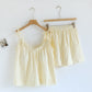 Ruffle Trim Cotton Padded Camisole Pajamas - Yellow - XL - image 8