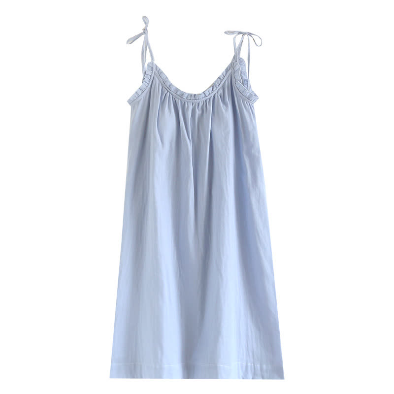 Ruffle Trim Cotton Camisole Nightdress - Blue - XL - image 2