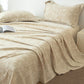 Beige Floral Textured Cotton Linen Bedspread