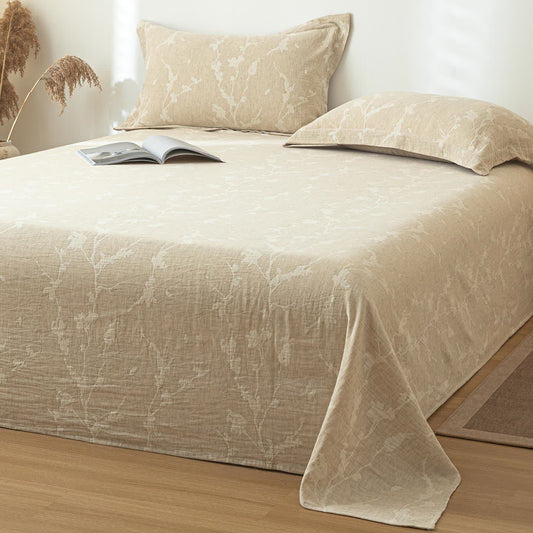 Floral Branch Textured Cotton Linen Bedspread