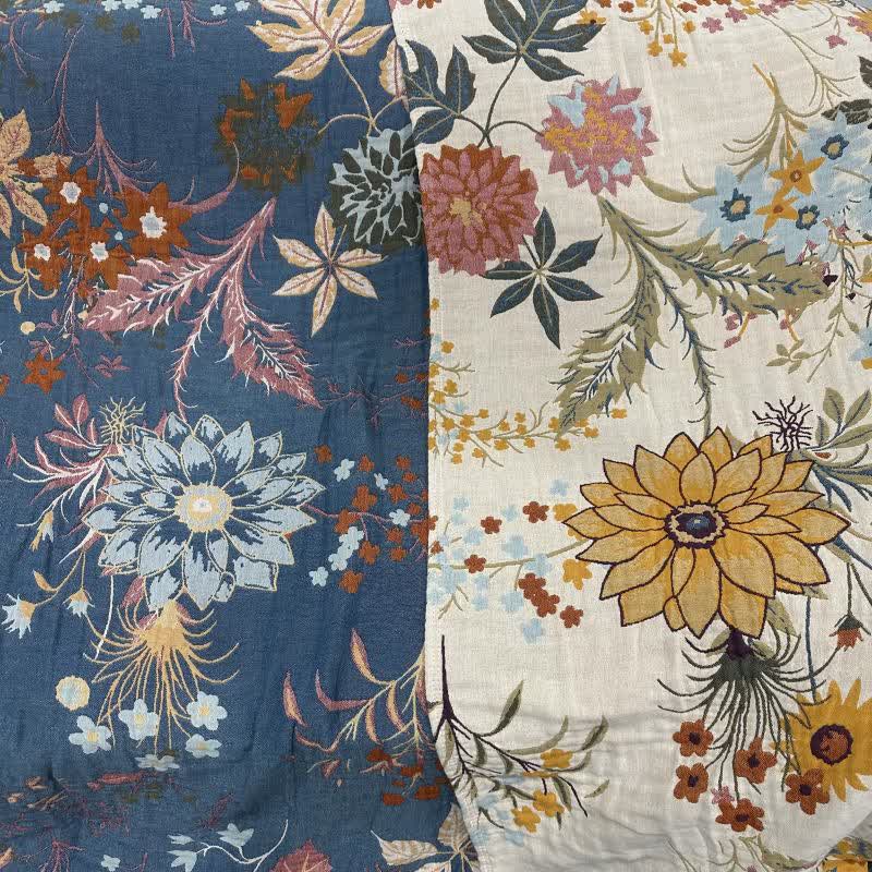 Blooming Sunflower Cotton Gauze Reversible Quilt