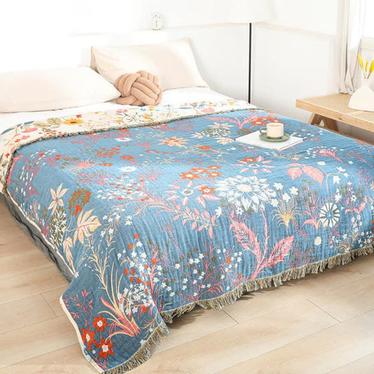 Blooming Sunflower Cotton Gauze Reversible Quilt