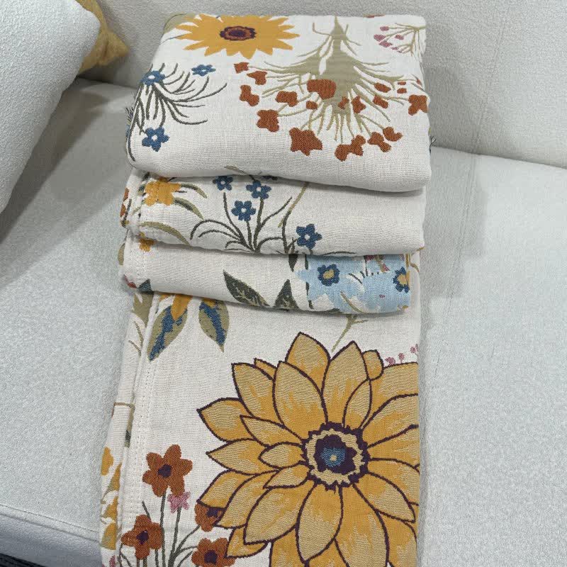 Blooming Sunflower Cotton Gauze Reversible Quilt
