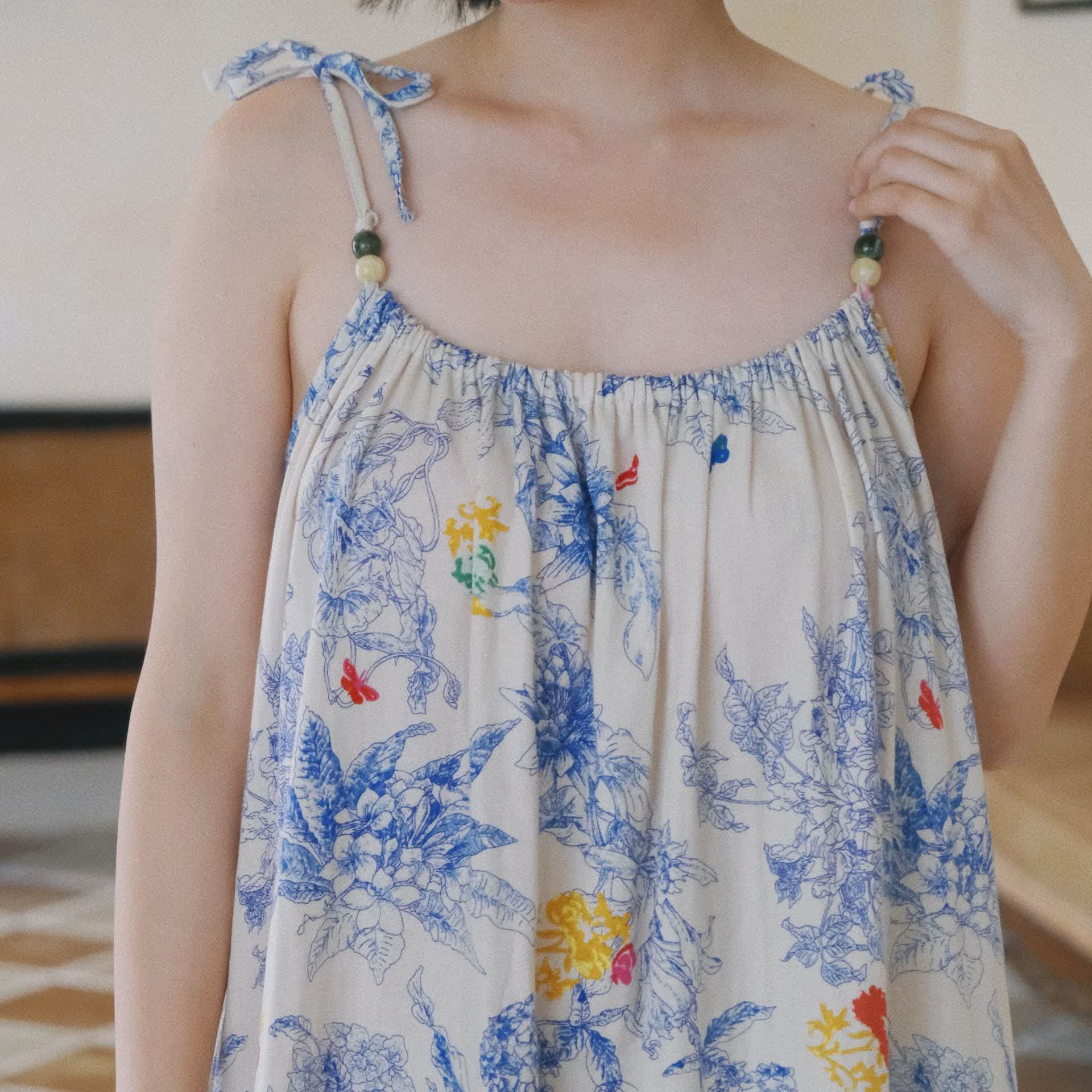 Blue Floral Cotton Camisole Nightdress - image 3