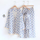 Blue Fan Print Cotton Loungewear Set (3PCS)