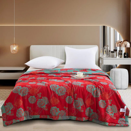 Red Peony Cotton Gauze Jacquard Quilt