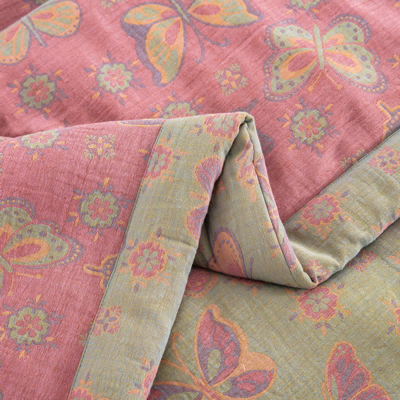 Pink Butterfly Cotton Gauze Jacquard Quilt