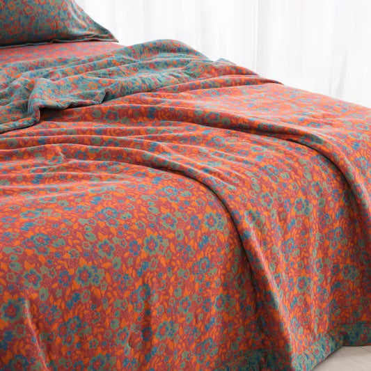 Orange Floral Cotton Gauze Jacquard Quilt