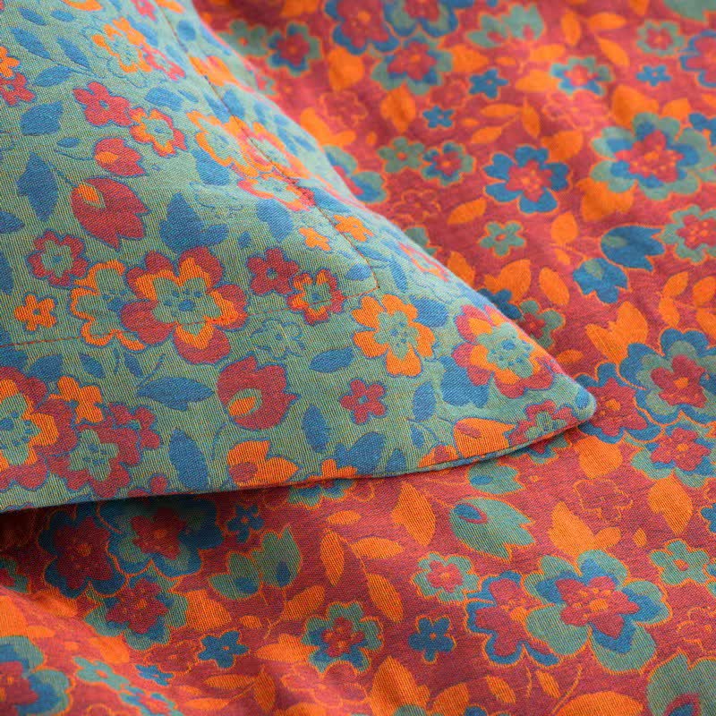 Orange Floral Cotton Gauze Jacquard Quilt