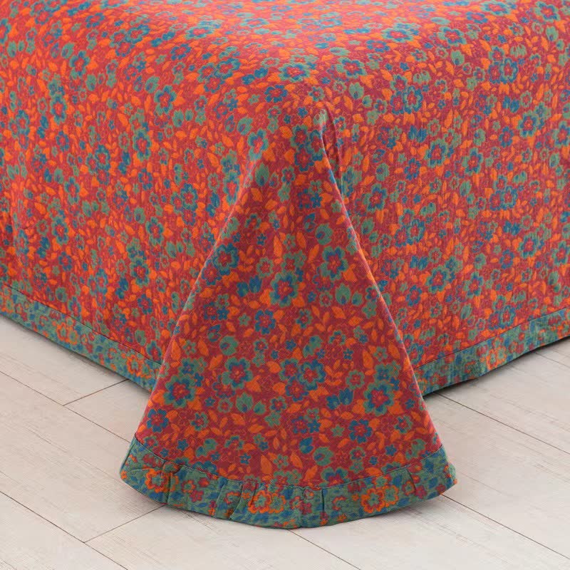 Orange Floral Cotton Gauze Jacquard Quilt