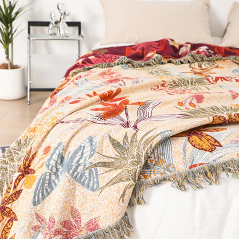 Pineapple Floral Butterfly Natural Cotton Quilt