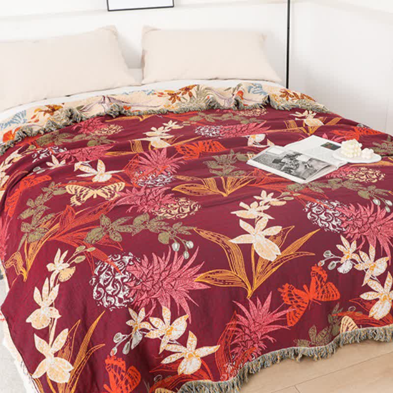 Pineapple Floral Butterfly Natural Cotton Quilt