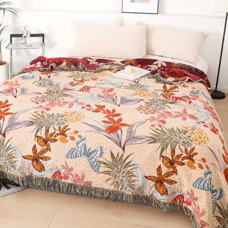 Pineapple Floral Butterfly Natural Cotton Quilt