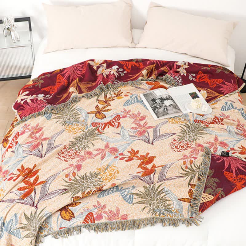 Pineapple Floral Butterfly Natural Cotton Quilt