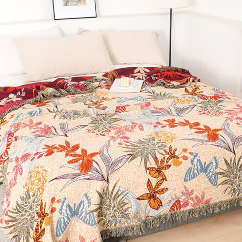 Pineapple Floral Butterfly Natural Cotton Quilt