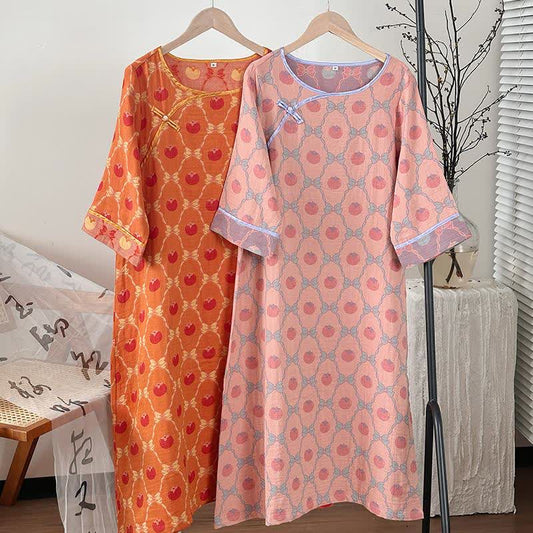 Persimmon Bow Cotton Gauze Jacquard Nightdress