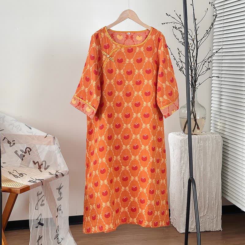 Persimmon Bow Cotton Gauze Jacquard Nightdress