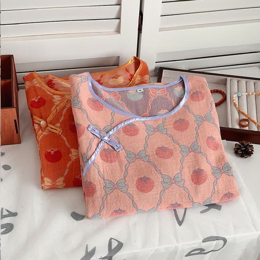 Persimmon Bow Cotton Gauze Jacquard Nightdress