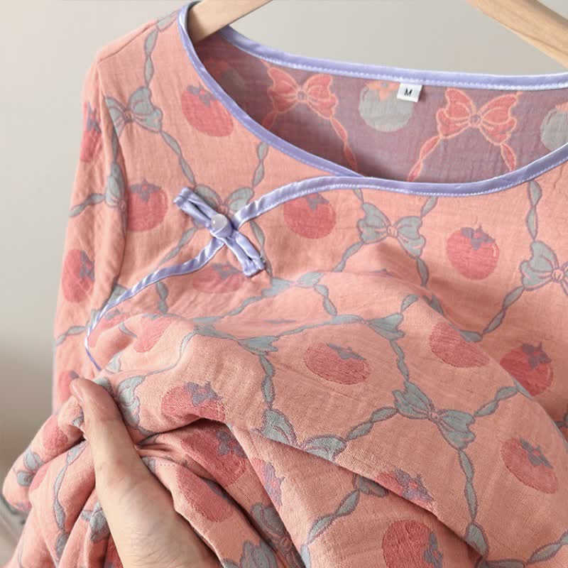 Persimmon Bow Cotton Gauze Jacquard Nightdress