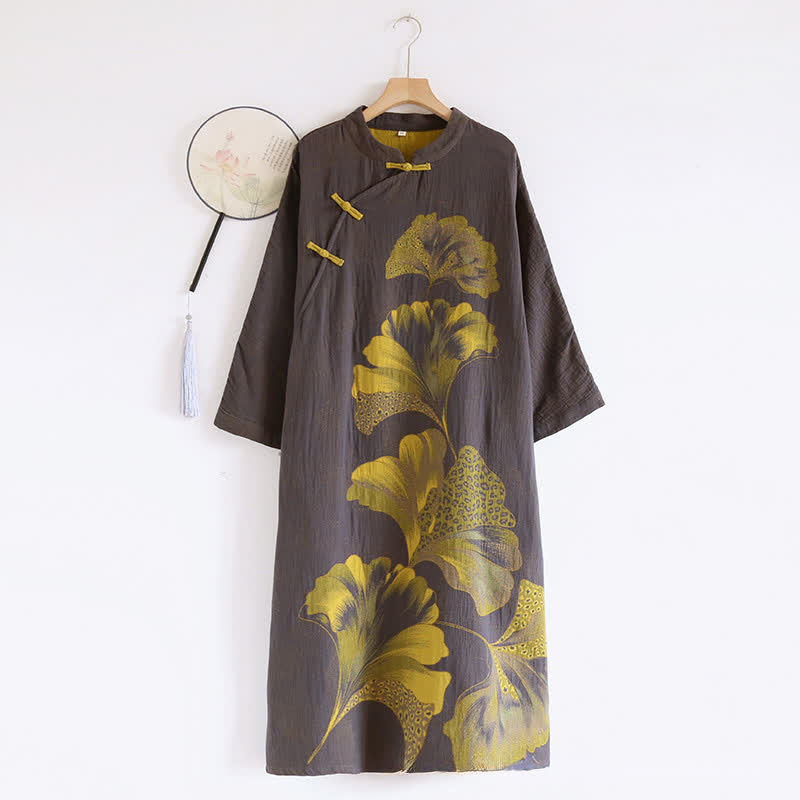 Oriental Ginkgo Leaf Cotton Double Nightdress