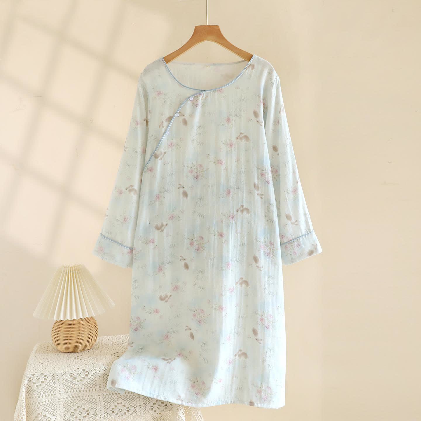 Oriental Rabbit Bamboo Cotton Gauze Nightdress