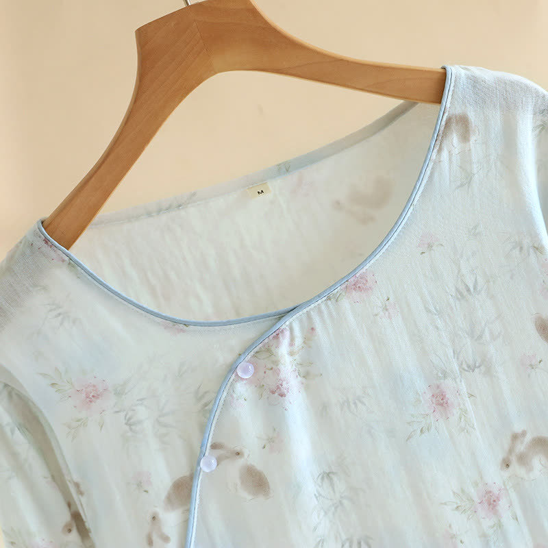 Oriental Rabbit Bamboo Cotton Gauze Nightdress