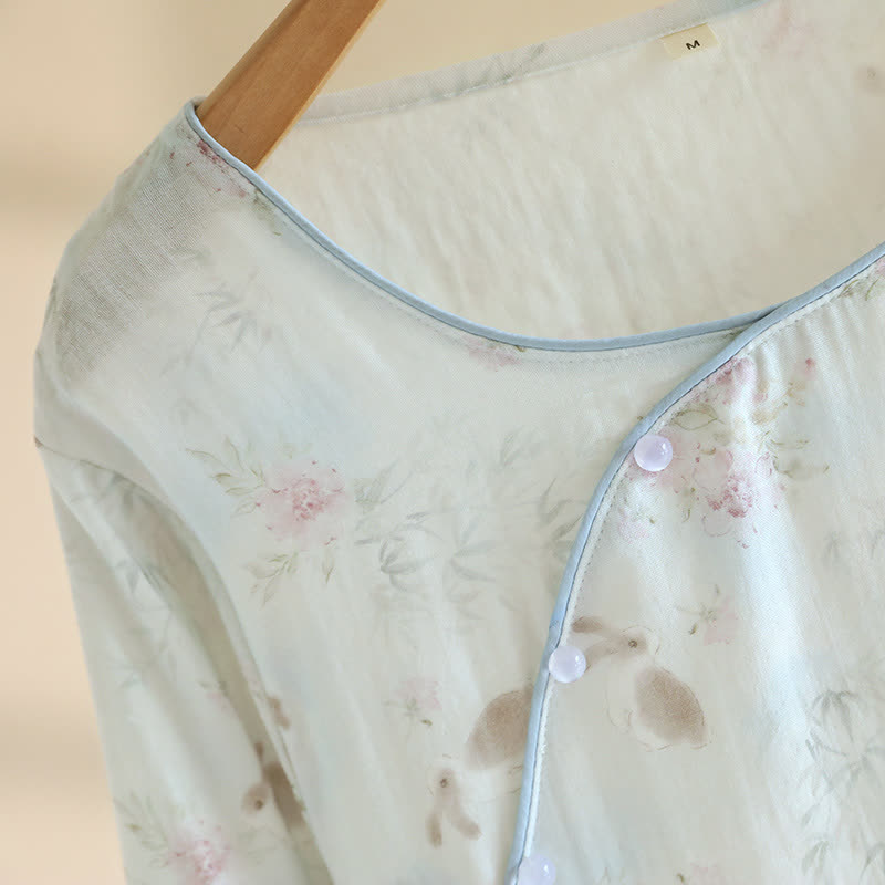 Oriental Rabbit Bamboo Cotton Gauze Nightdress