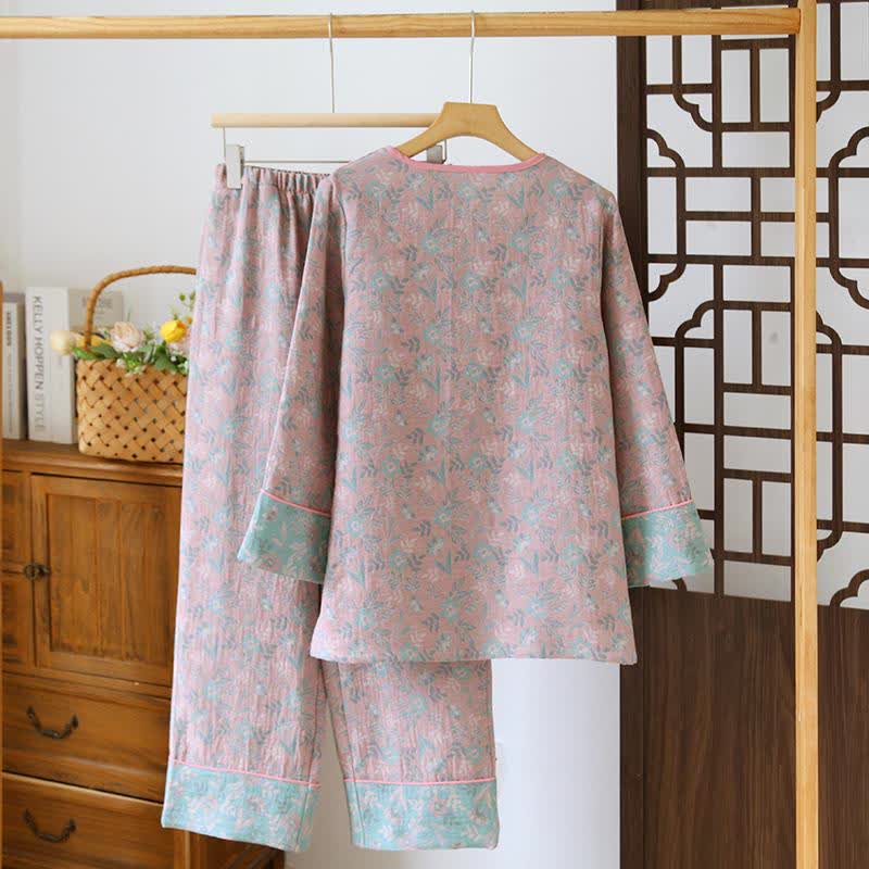 Oriental Floral Cotton Gauze Jacquard Pajamas