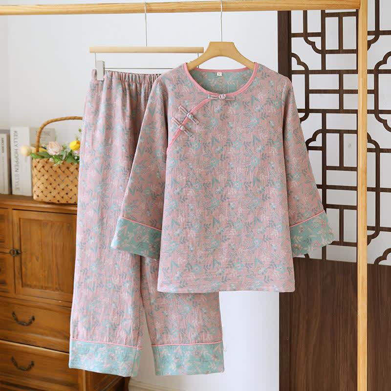Oriental Floral Cotton Gauze Jacquard Pajamas