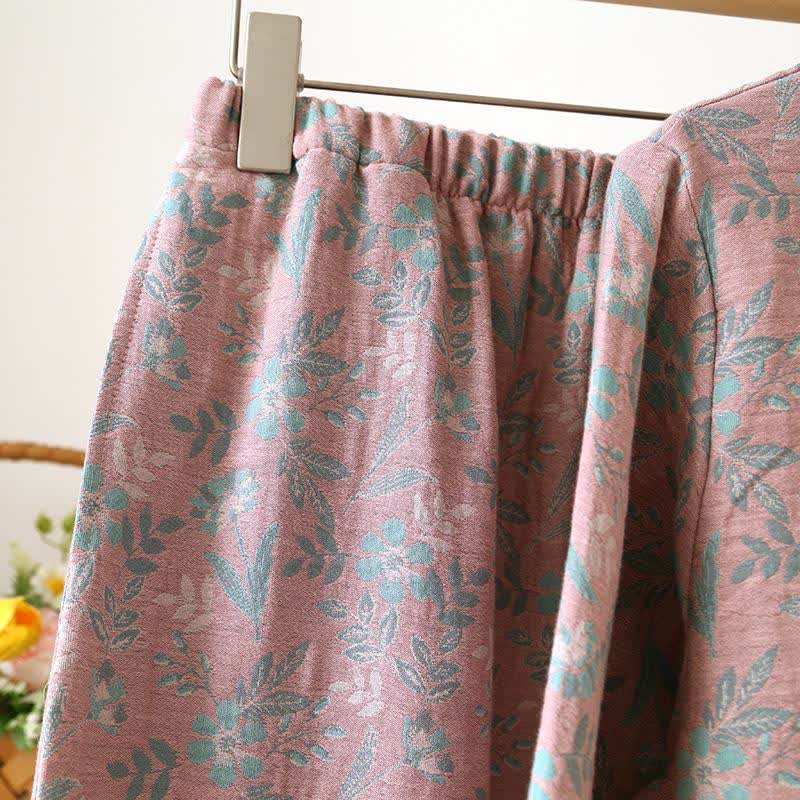 Oriental Floral Cotton Gauze Jacquard Pajamas