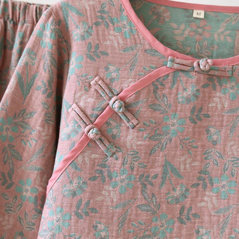 Oriental Floral Cotton Gauze Jacquard Pajamas