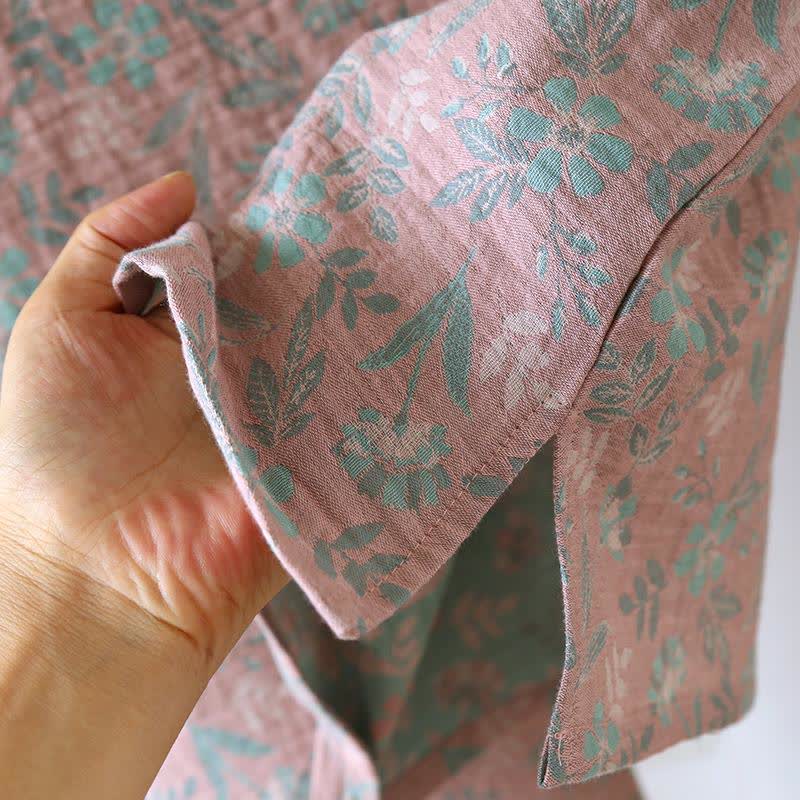 Oriental Floral Cotton Gauze Jacquard Pajamas