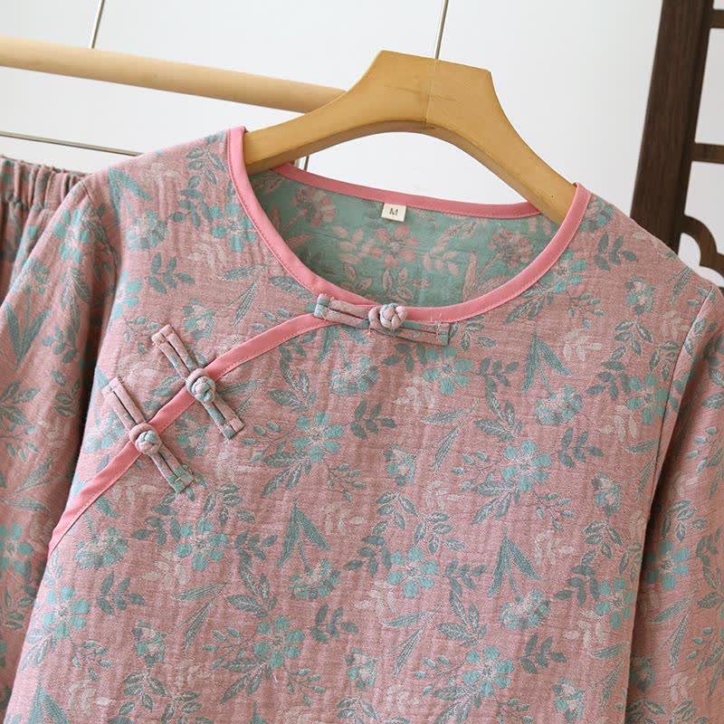 Oriental Floral Cotton Gauze Jacquard Pajamas