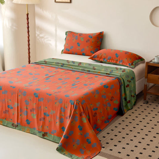 Ginkgo Reversible Cotton Gauze Jacquard Bedspread