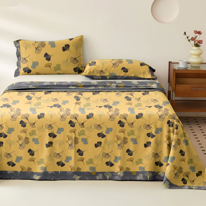 Ginkgo Biloba Cotton Jacquard Sheet Bedspread - Light Yellow - 2PCS Pillowcases - 40" x 20" - image 20