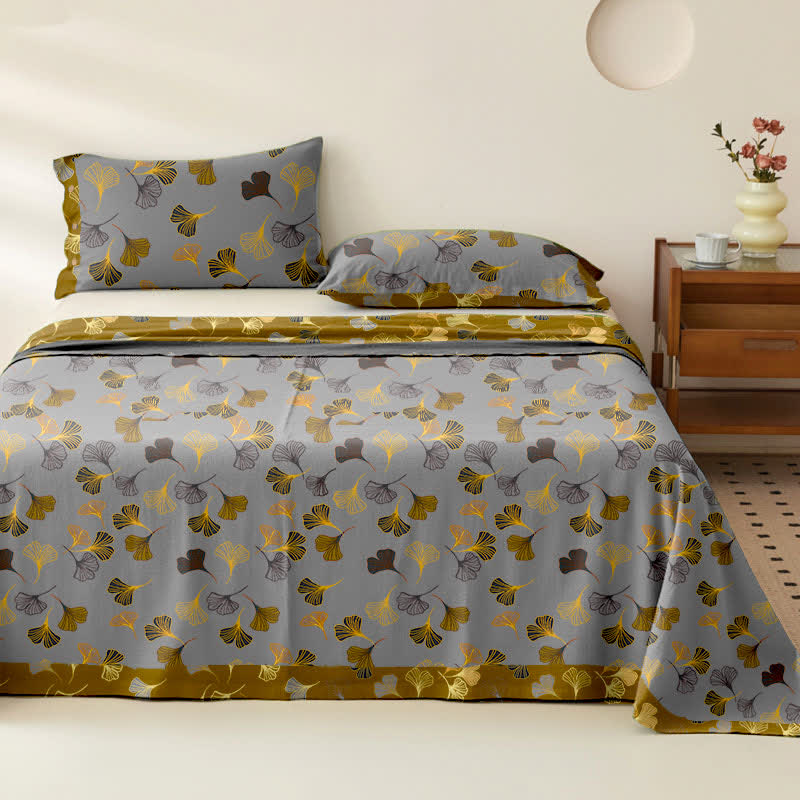 Ginkgo Biloba Cotton Jacquard Sheet Bedspread - Grey - 2PCS Pillowcases - 40" x 20" - image 13