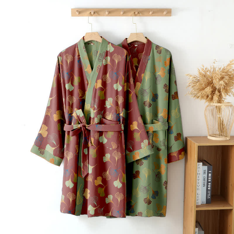 Ginkgo Biloba Cotton Gauze Kimono Robe - image 4