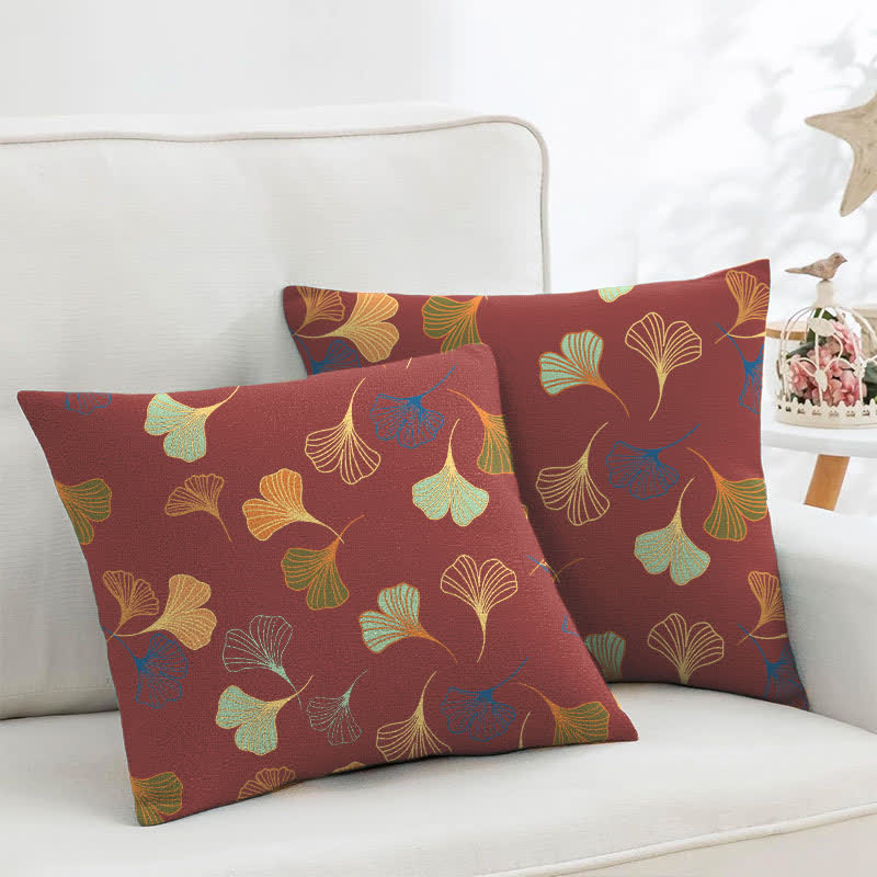 Ownkoti Ginkgo Biloba Cotton Jacquard Square Pillowcases(2PCS) - Red - 18" x 18" - image 16