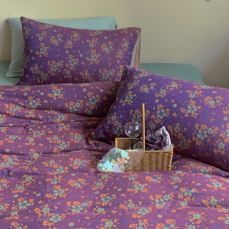 Purple Floral Cotton Jacquard Bedding Set(4PCS)