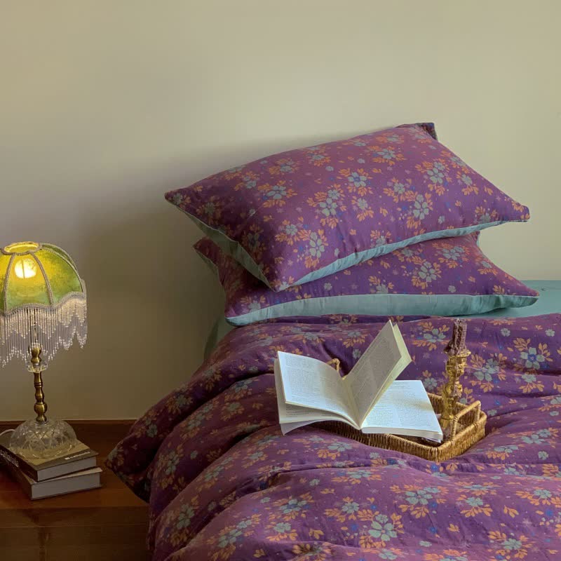 Purple Floral Cotton Jacquard Bedding Set(4PCS)