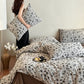 Black Floral Natural Cotton Bedding Set(4PCS)