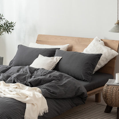 Minimalist Grid Pattern Cotton Dorm Bedding Set - Black - Cal King - image 3